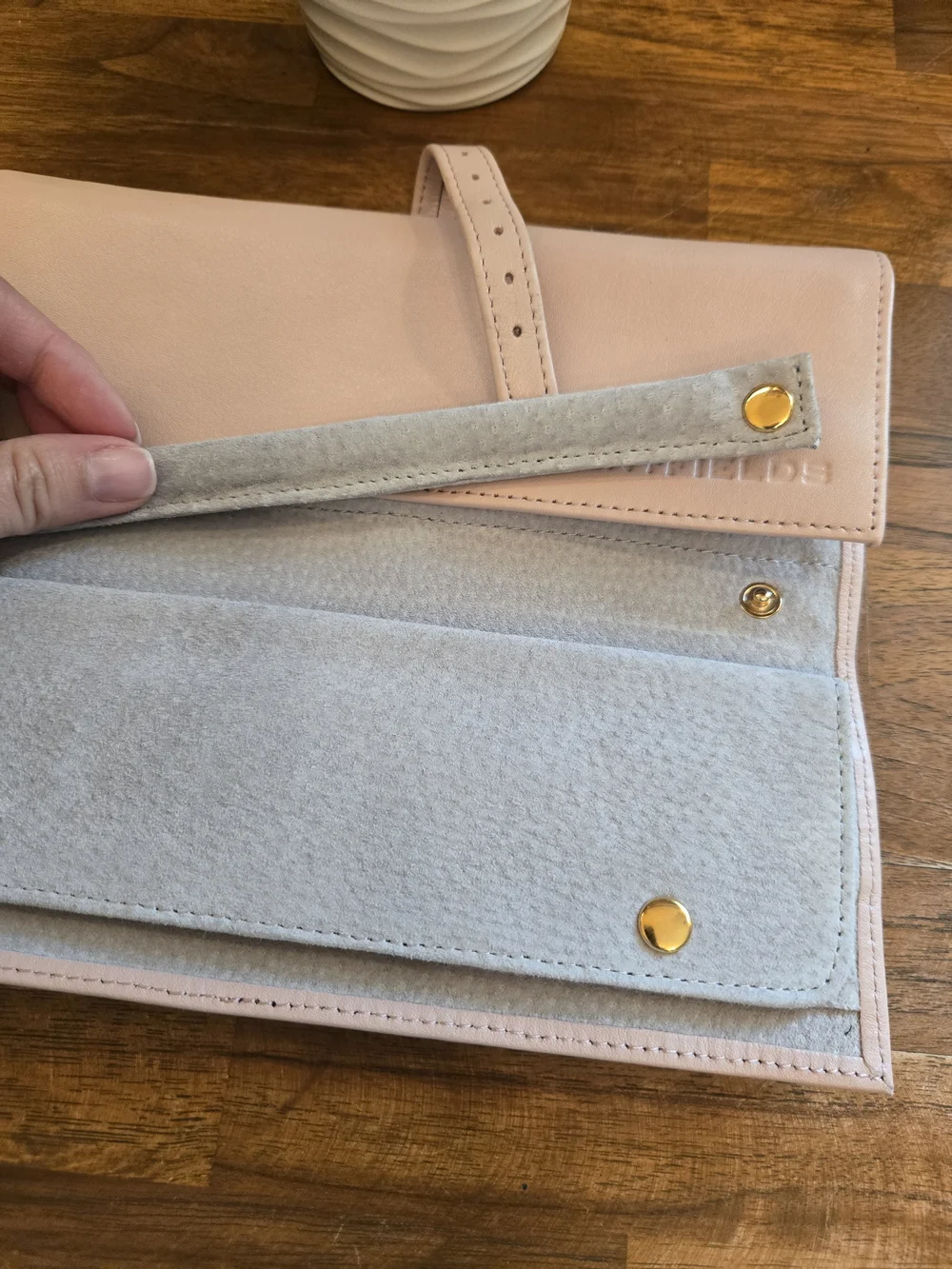 ROYCE x Rodan + Fields Pink Leather Jewelry Roll Clutch